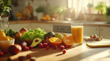 A vibrant still-life composition showcasing fresh, organic fruits and vegetables