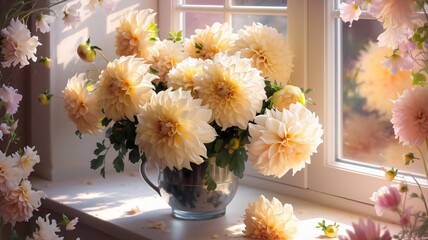 flowers in vase or yellow flowers ,  AI Generated.