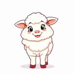 Fototapeta premium Smiling Lamb: An adorable cartoon lamb with fluffy white wool, and rosy cheeks smiles happily, exuding innocence and charm.