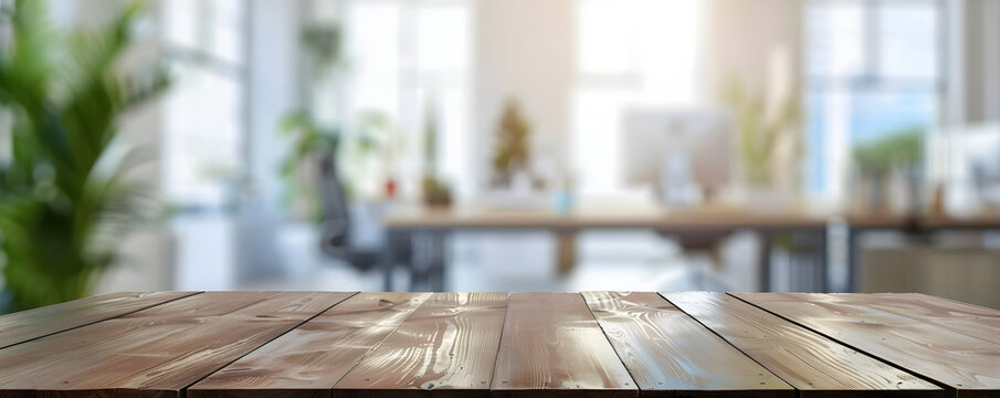 A wooden table with a computer monitor on it