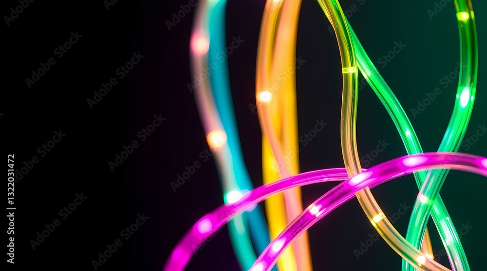 Poster neon trails: a captivating display of vibrant, glowing neon lights forms dynamic curves and patterns