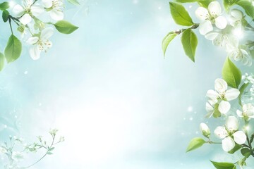 Delicate Spring Blossoms Frame a Light Blue Background