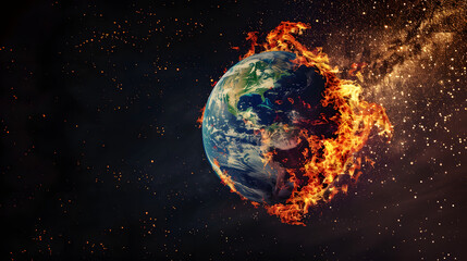 A planet is on fire and surrounded by a lot of stars
