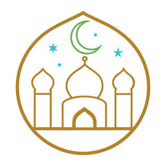 Obraz premium Enchanting Night Sky with Crescent Moon and Mosque Silhouette