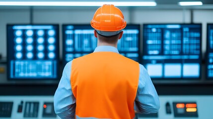 Engineers Monitoring Renewable Energy Control Center with Advanced Technological Systems