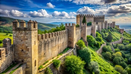 Obraz premium Medieval Fortress Hilltop Aerial View