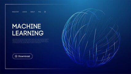 Machine learning technology with abstract glowing sphere, futuristic blue background, artificial intelligence visualization, data analysis concept, and modern UI design for innovation and automation © RDVector
