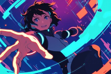 Anime Girl Reaching Out With Glowing Light Background