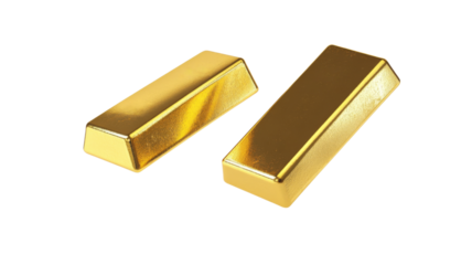 Two gold bars falling on transparent background