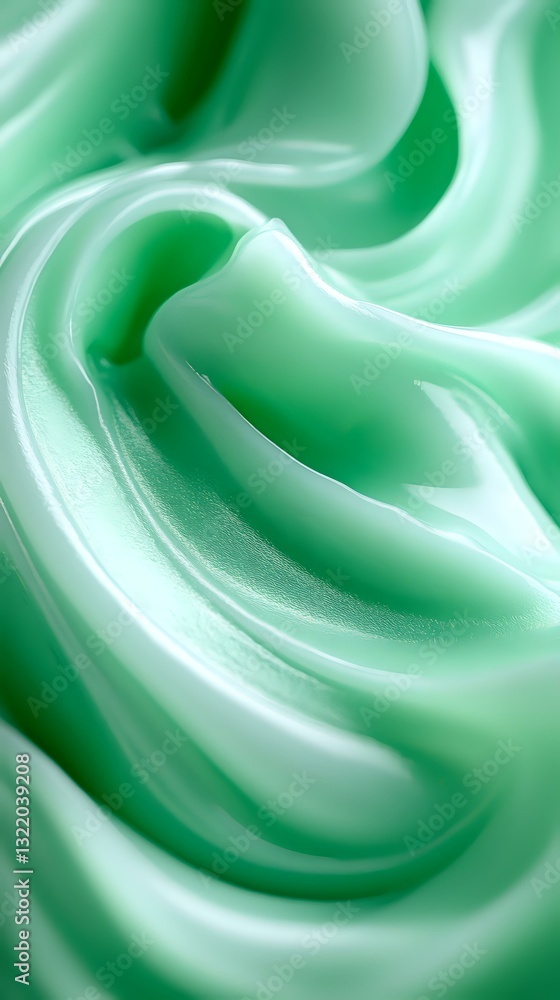 Poster soft swirls of mint green cream create smooth flowing curves and waves in macro photography, highlig