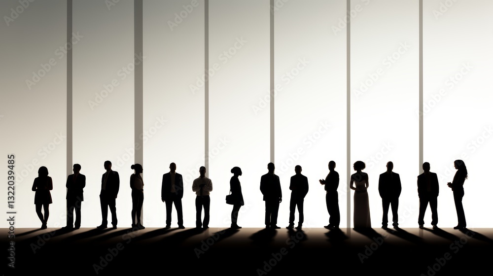 Poster visual representation of business growth ascending graph with a successful team in soft tones