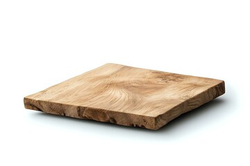 Natural oak wooden cutting board with live edge and rustic texture on white background, isolated for commercial kitchen and dining designs.