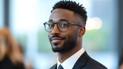 African American business professional in suit and tie at networking event