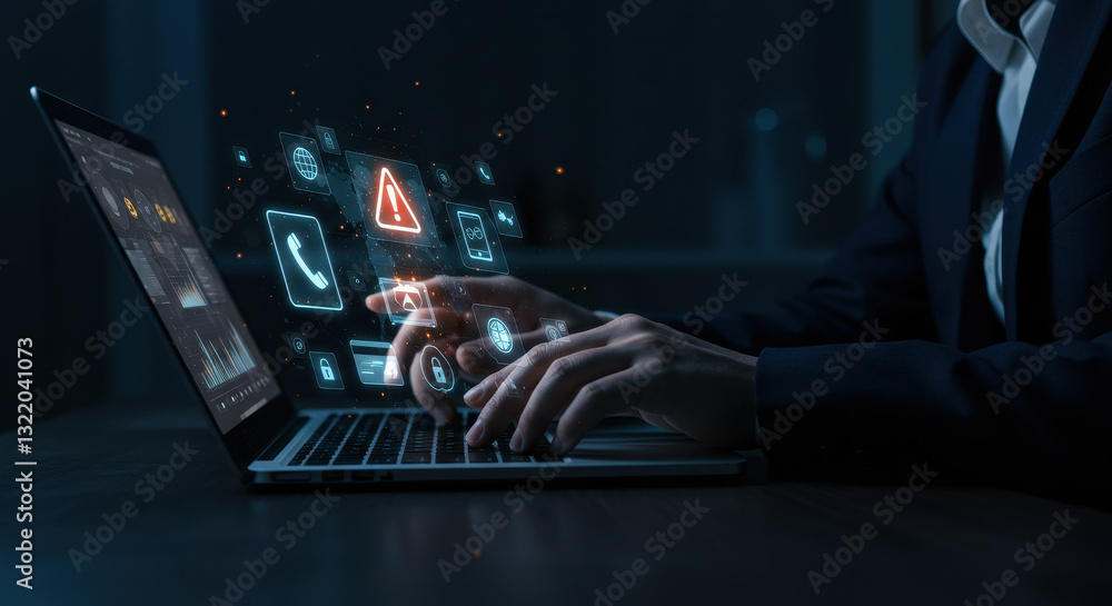 Poster cybersecurity threat detection: protecting data with advanced technology, virus alert, & data securi