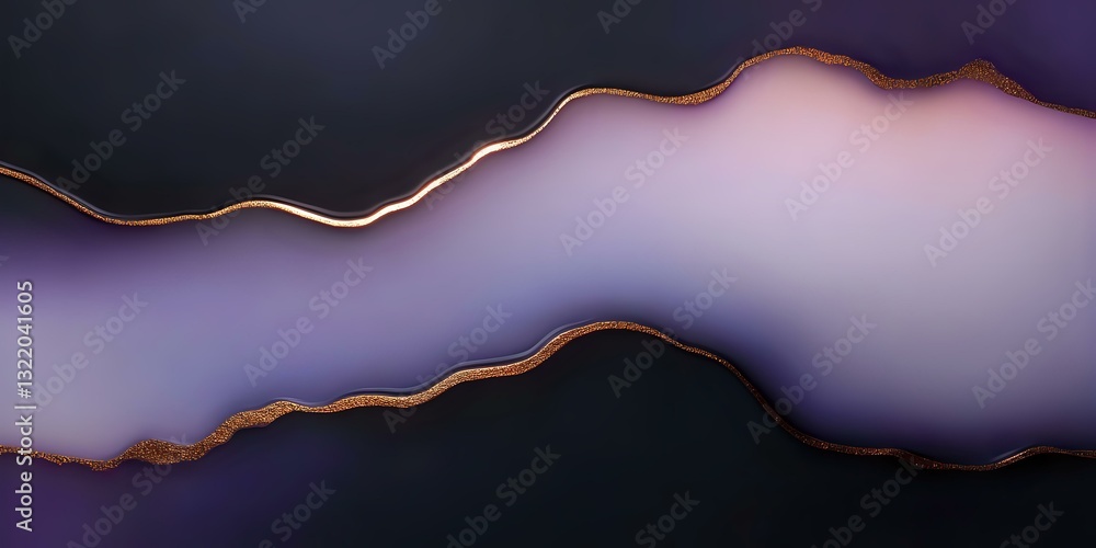 Poster abstract luxury background with purple and pink gradient waves separated by golden metallic lines cr
