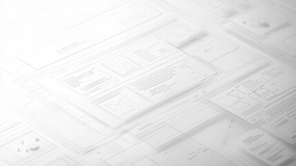 Sleek UIUX wireframe background with transparent elements and floating design mockups for digital branding