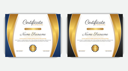Print ready Certificate template, creative colorful design professional layout, Golden color and dark blue color, elegant certificate of appreciation template
