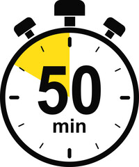 Stopwatch and Timer icon. 50 minutes countdown timer sign. Cooking time vector. Countdown timer symbol isolated on transparent background. Deadline related icon. Vector illustration.