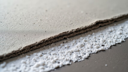 Acoustic foam panels on a surface with scattered particles of material.
