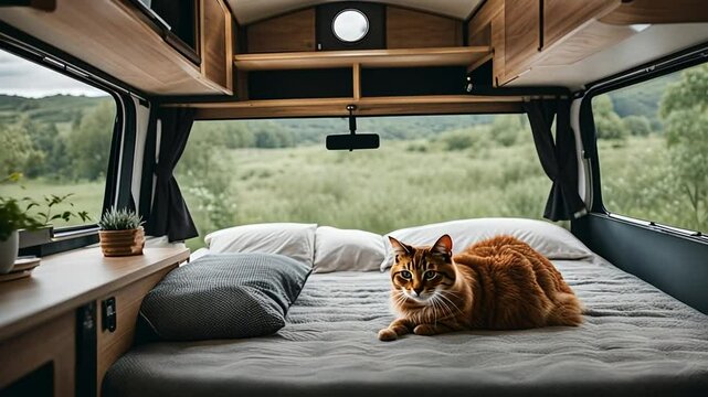 Cat in a camper van bed.