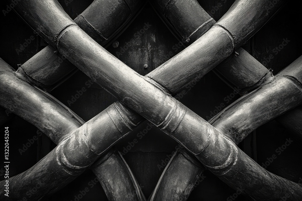 Poster this black and white photo captures a network of pipes showcasing their intricate patterns and detai