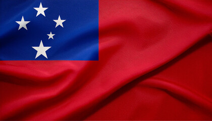 National flag of Samoa, silk fabric. Banner for celebrating Independence Day.