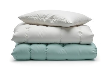 Stacked Pillows and Comforter in Light Cream and Mint Green Colors for Cozy Bedding