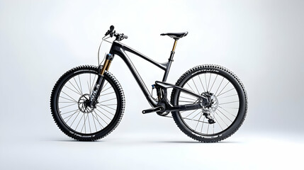 Fototapeta premium Black Pixelated Mountain Bike On White Studio Background With Detailed Design And Modern Technology Depiction