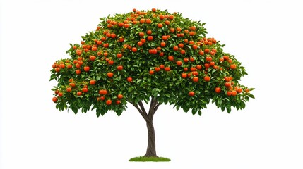 Fototapeta premium Abundant orange tree, isolated, white background, ripe fruit, healthy