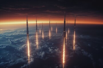 Rockets launch from the Earth 