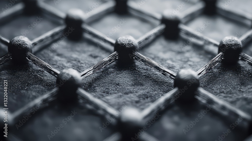 Poster textured surface with 3d mesh pattern and circular nodes in dark tone