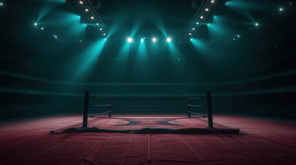 Spotlit Wrestling Mat in an Empty Arena	
