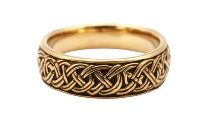 Golden ring showing celtic knot design on transparent background