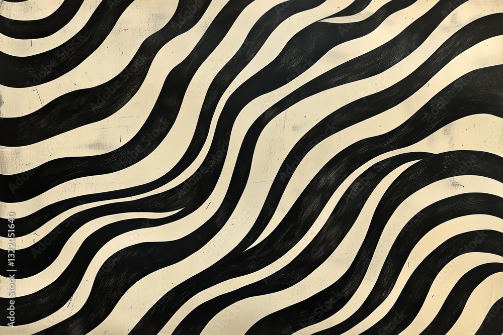 Poster striking black and white wavy pattern on a textured surface creates visual movement and intrigue