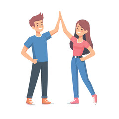 Fototapeta premium vector young man standing and jumping happily