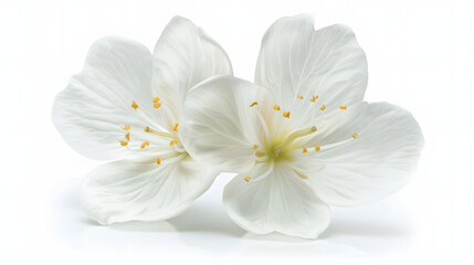 Obraz premium Two white flowers with yellow centers