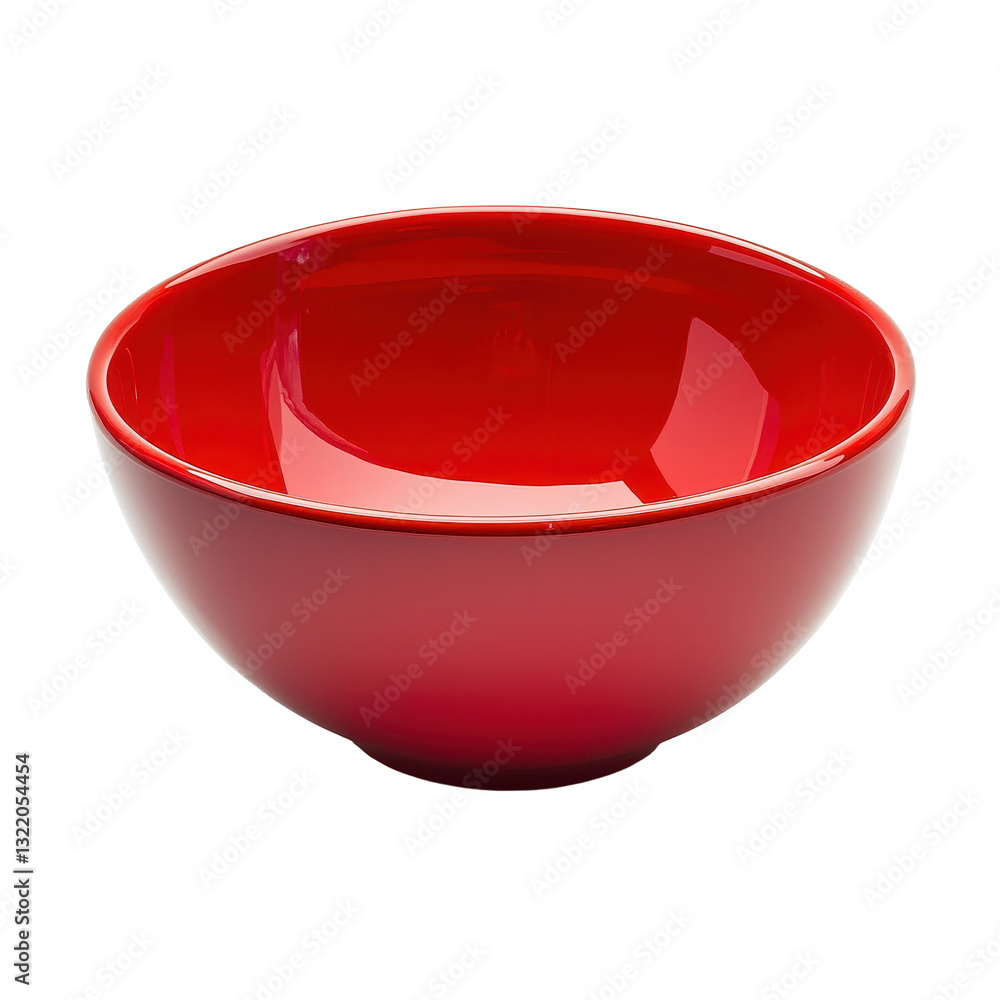 Poster bright red bowl with glossy finish set against a clean white background creating a striking visual c