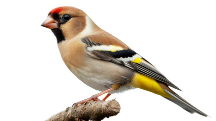 Obraz premium European goldfinch perched on a branch with transparent background