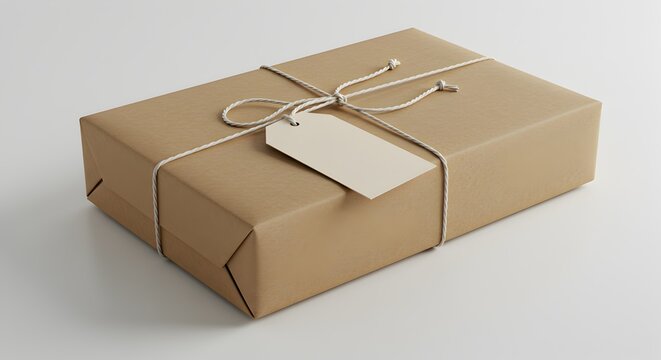 Simple gift wrapping with string and tag, creating a minimalist aesthetic presentation
