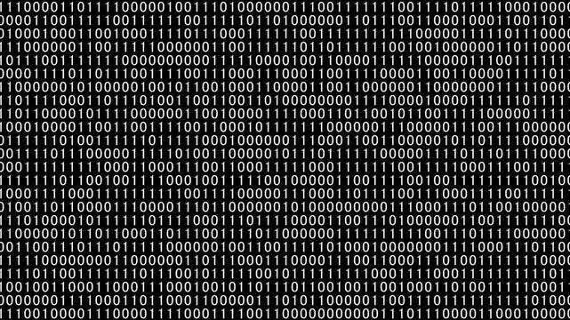 Animated binary code sequence with flowing 1s and 0s on a black background. Perfect for cybersecurity, programming, and digital data themes.