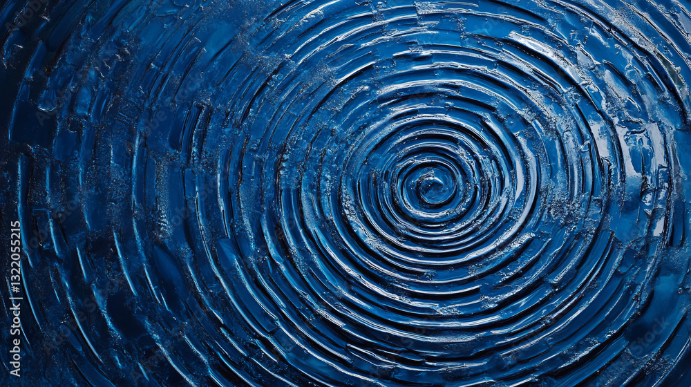 Poster circles on water surface. radial ripples and effect of rain drops in puddle or pool top view. blue c