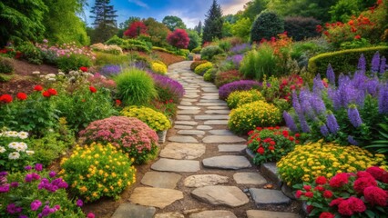 Stone Path Through Vibrant Garden
