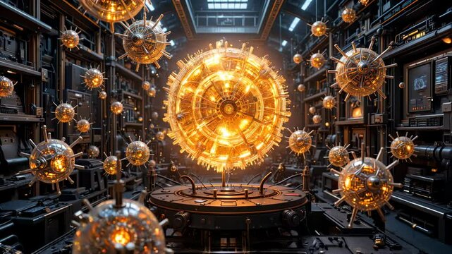 Futuristic Nanotech Laboratory Glowing Orbs and Intricate Machinery Showcasing Advanced Technology and Innovation