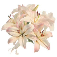 Fototapeta premium Elegant Lily Bouquet: A delicate bouquet of white and pink lilies, their velvety petals and intricate stamens, captures the essence of floral beauty in full bloom.