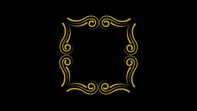 Luxury Vintage golden ornaments or Title Border Frame Animation on the black screen alpha channel. Suitable for the lower third, videos, invitations, greetings, celebrations, and festivals
