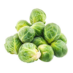 Fototapeta premium Fresh brussel sprouts piled on a white background showcasing vibrant green color and natural texture, Brussel Sprouts isolated on white background