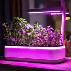 Indoor Herb Garden with LED Grow Light, Fresh Plants on Table
