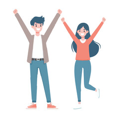 vector young man standing and jumping happily