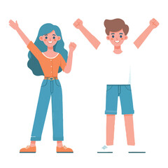 vector young man standing and jumping happily