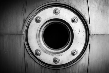 This black and white photograph captures the image of a circular object in clear and precise detail Optical illusion inspired abstract background with depth and perspective .